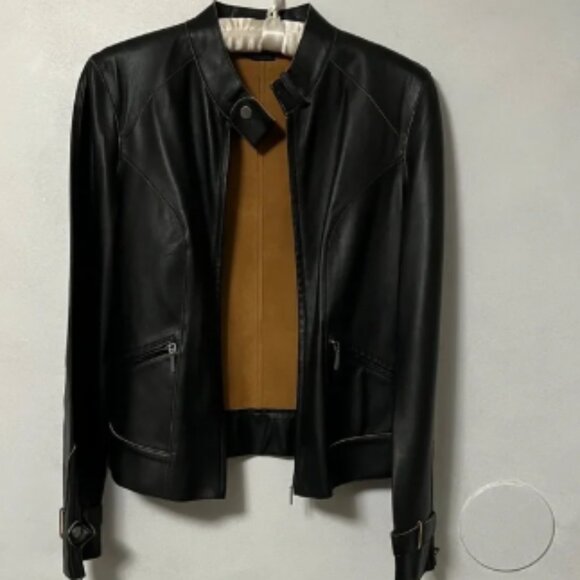 NWOT Tommy Hilfiger Black and Tan Leather Lightweight Jacket - Picture 1 of 8